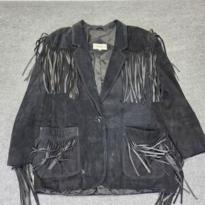 Vintage Winlit Western Fringe Leather Jacket Women's Size Large Black